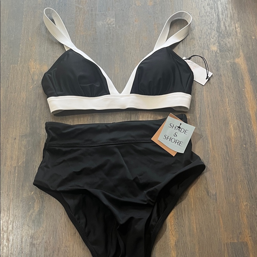 Shade & Shore Black and White Two-Piece Bikini Set